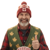 Mister Mapple mascot - Canadian man in maple leaf vest thumbs up casino bonuses